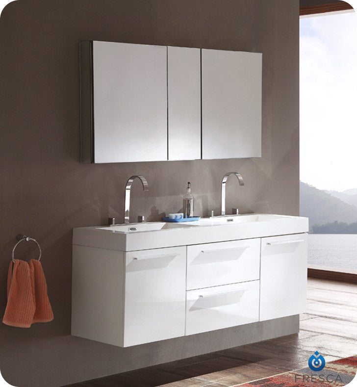 Opulento White Modern Double Sink Bathroom Vanity, Faucet FFT3076BN