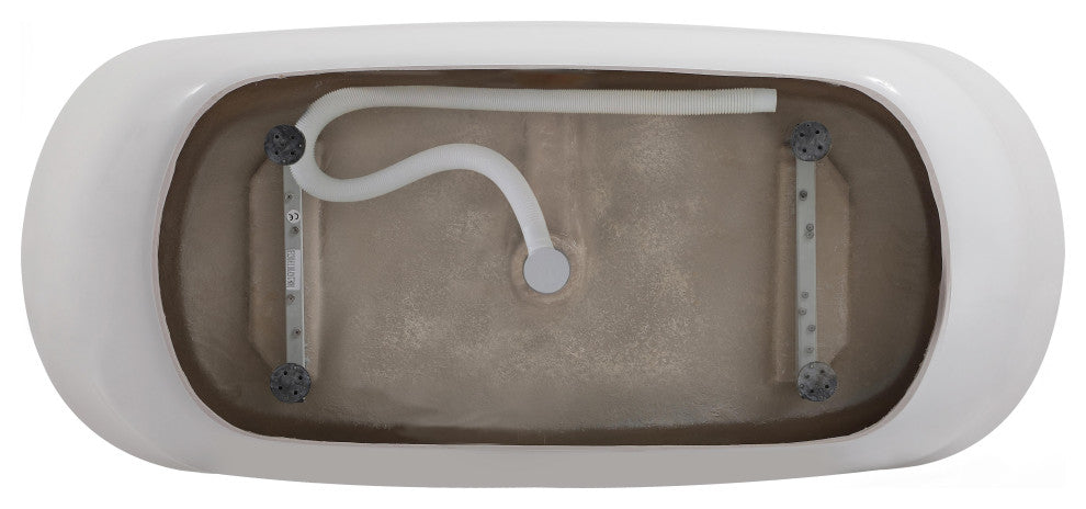 Charlie 67" Soaking Bathtub, Glossy White With Brushed Gold Trim