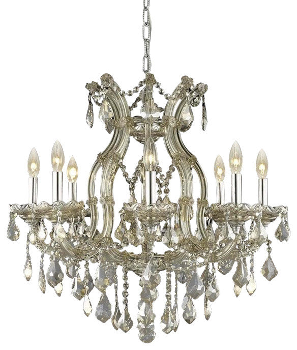 Elegant Maria Theresa Fixture, Golden Teak Finish With Royal Cut Crystal