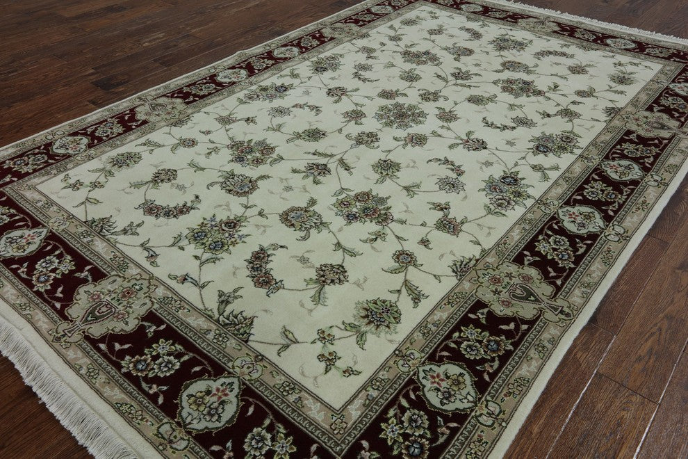 Oriental Wool and Silk Floral Chinese Area Rug 6'x9', W2048