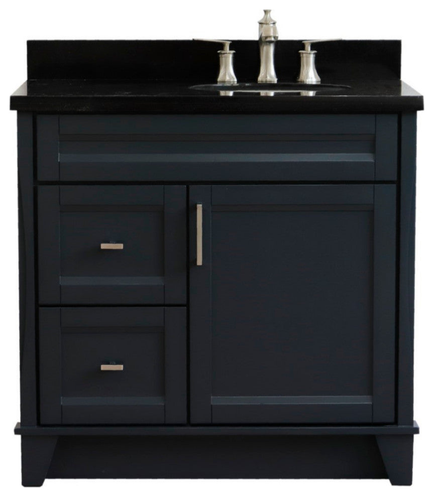 37" Single Sink Vanity, Dark Gray Finish With Black Galaxy Granite