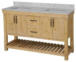 Birmingham Bathroom Vanity, Drift Wood, 60", Carrara Marble, Double Sink
