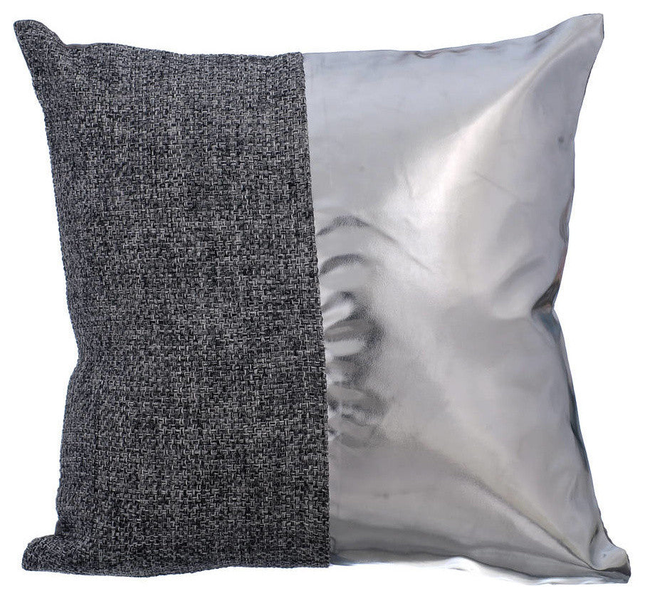 Silver Throw Pillow Covers 16"x16" Faux Leather, Now And Ever