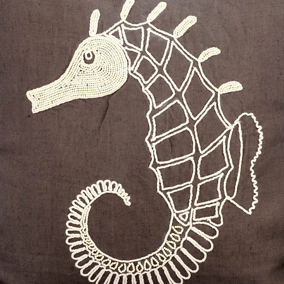Pillow Covers 24" x 24" Pillowcase Brown Cotton Sea Creatures - Noble Sea Horse