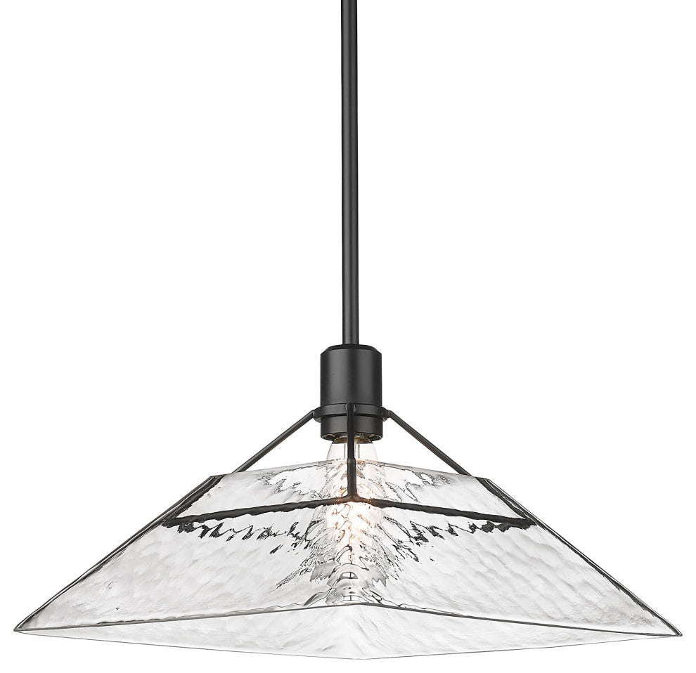 Golden Lighting Kepler Medium Pendant, Matte Black With Water Glass Shade