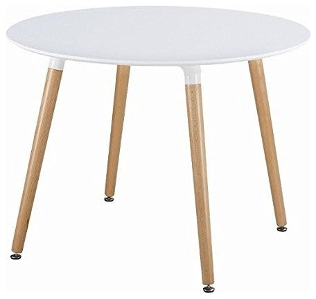 Modern Style Dining Table With Wooden Legs, MDF Fiberboard Round Top 32" White