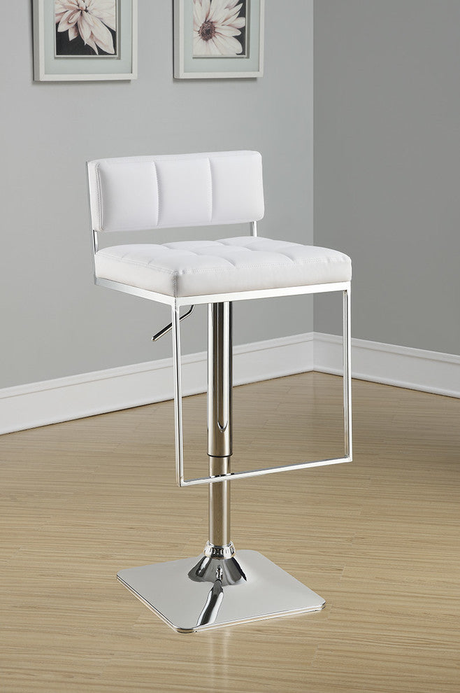 Adjustable Modern Low Back Bar Stool With Chrome Base, White