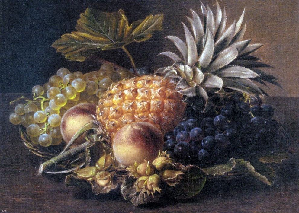 Johan Laurentz Jensen Grapes  a Pineapple  Peaches and Hazelnuts Wrapped Canvas