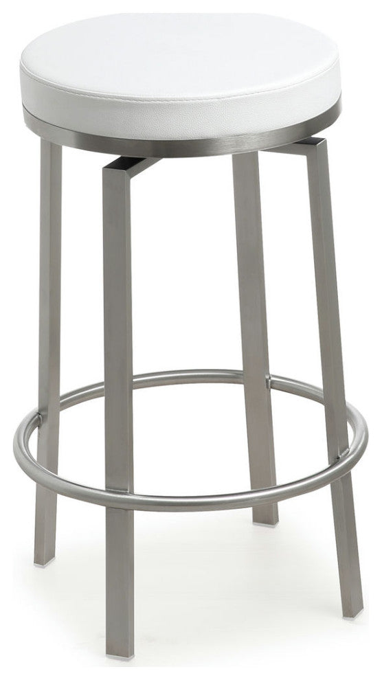 Pratt Swivel Counter Stool, Modern PU Leather Stainless Steel Stool SetOf2, Whit