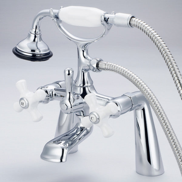 Vintage Classic Deck Mount Tub Faucet With Handshower, Hand Polished, Richly Tri