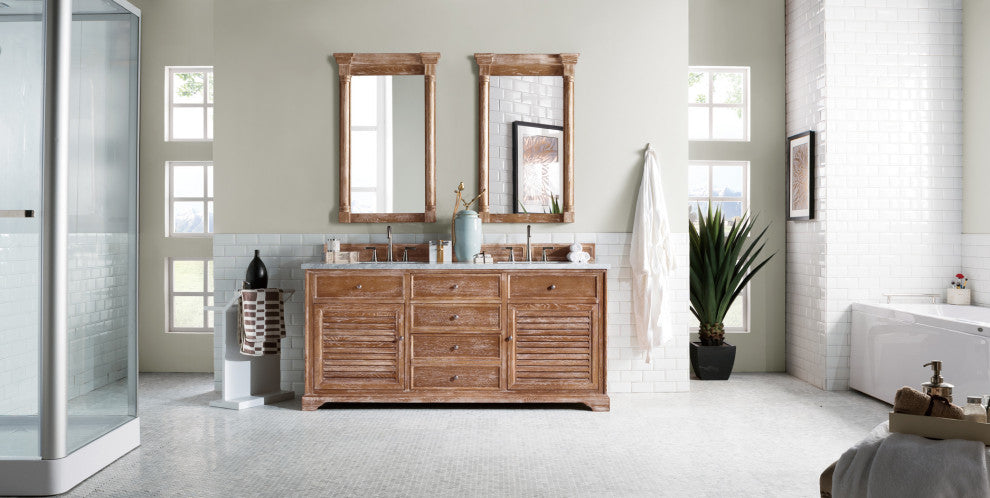 Savannah 72" Double Vanity Cabinet, Driftwood,  Eternal Jasmine Pearl Quartz