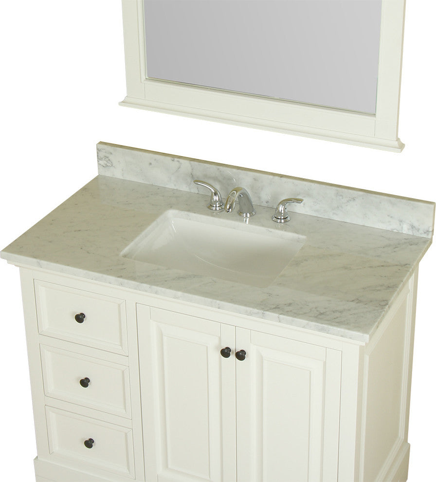 Richmond 42" Single Vanity in White, Carrera Marble Top and Mirror