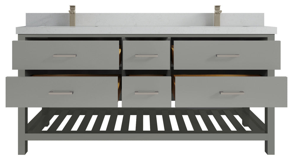 Parker 72 Double Sink Bath Vanity in Elephant Skin Gray  2" Carrara Quartz