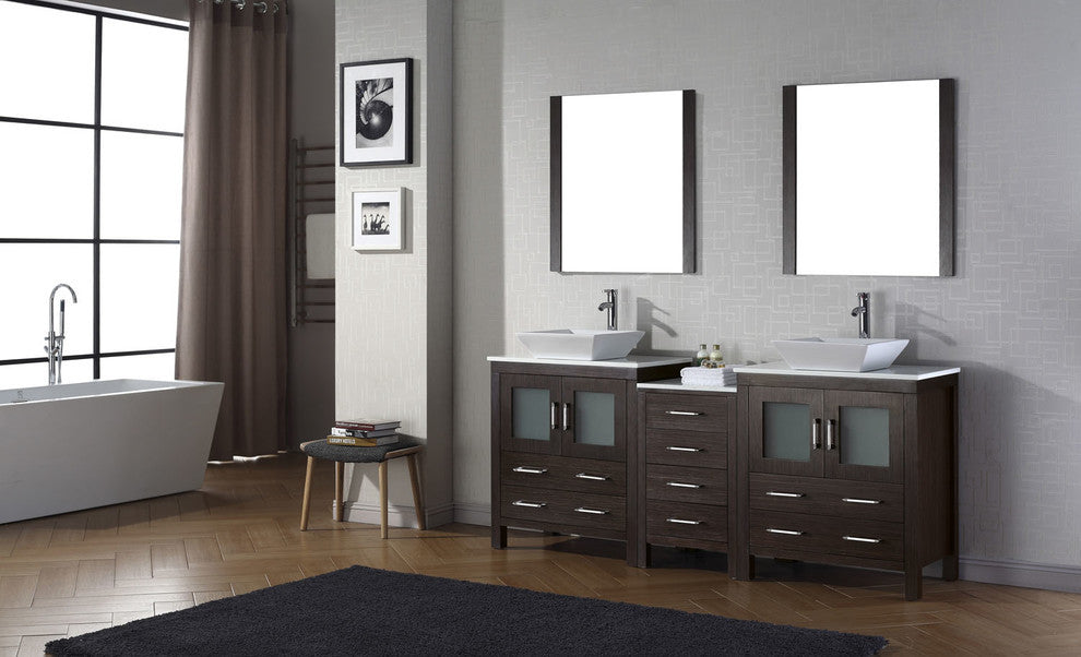 Virtu Dior 78" Double Bathroom Vanity, Espresso With Faucet and Mirrors