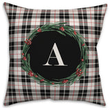Black Plaid Monogram Wreath A 18x18 Spun Poly Pillow