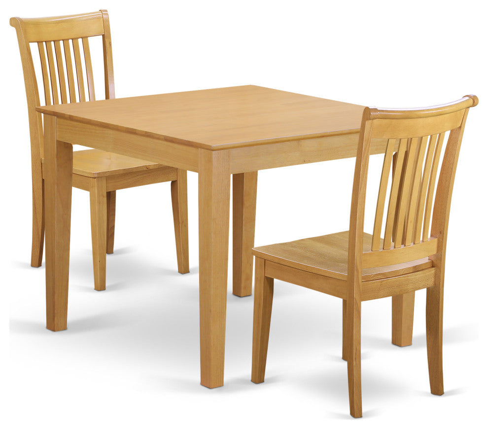 3-Piece Dinette Table Set - Table And 2 Wood Seat Dining Chairs In Oak Finish