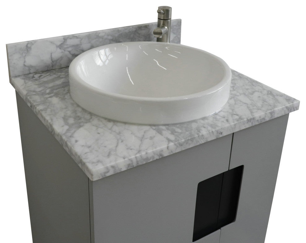 25" Single Sink Vanity, Light Gray Finish With White Carrara Marble