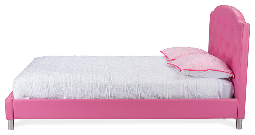 Canterbury Faux Leather Queen Size Platform Bed, Pink