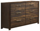 Benzara BM232620 58" 6 Drawer Wooden Dresser With Grains, Rustic Brown