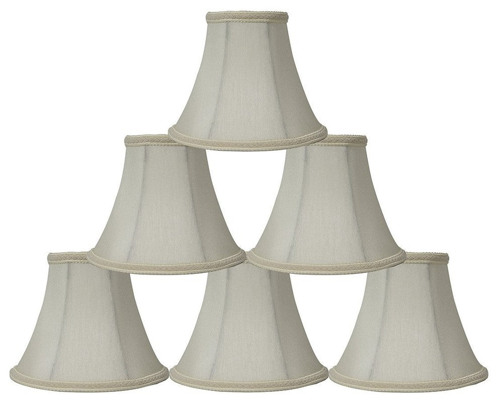 Silk Bell Chandelier Lamp Shade, 3x6x5", Eggshell, Braided, Set of 6