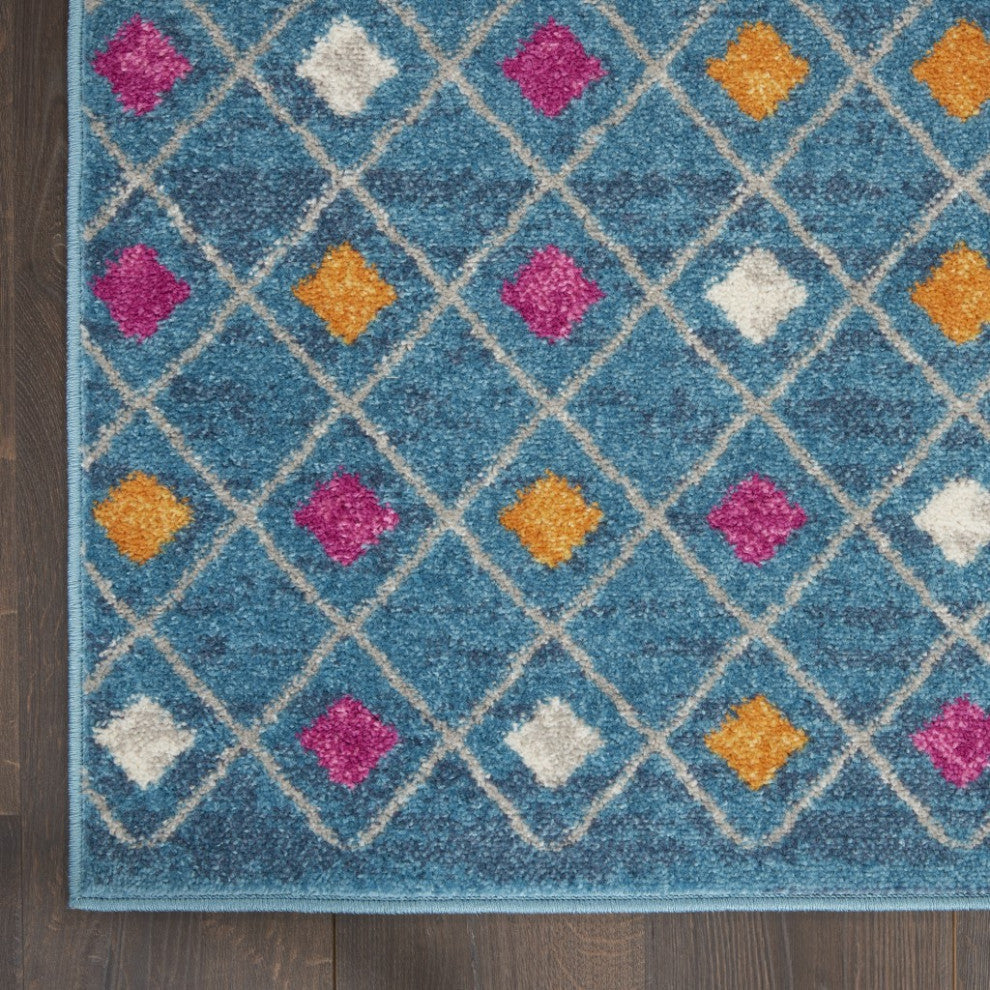 7' X 10' Blue And Orange Geometric Dhurrie Area Rug