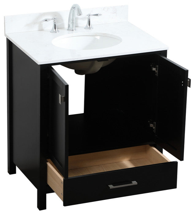 Iris Single Bathroom Vanity, Black, 30", With Backsplash