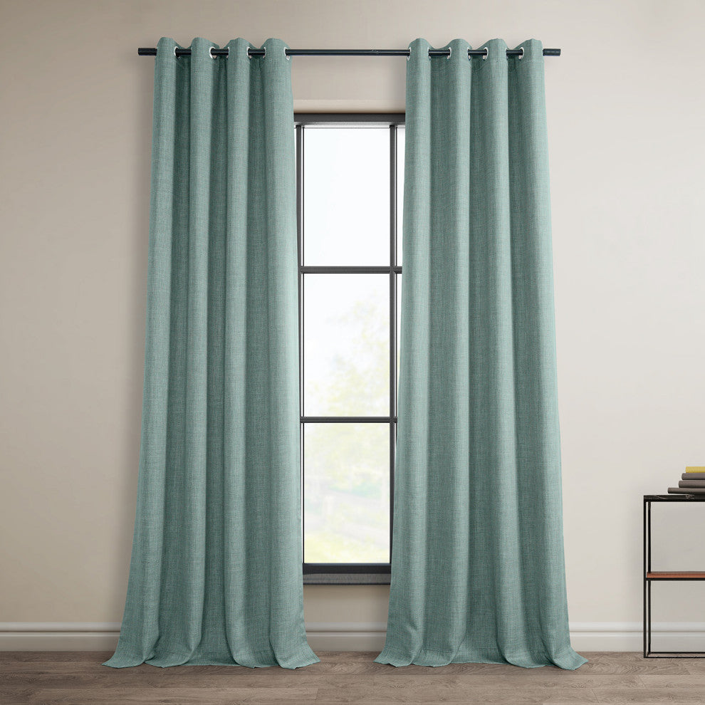 Faux Linen Grommet Room Darkening Curtain Single Panel, Sea Thistle, 50w X 120l