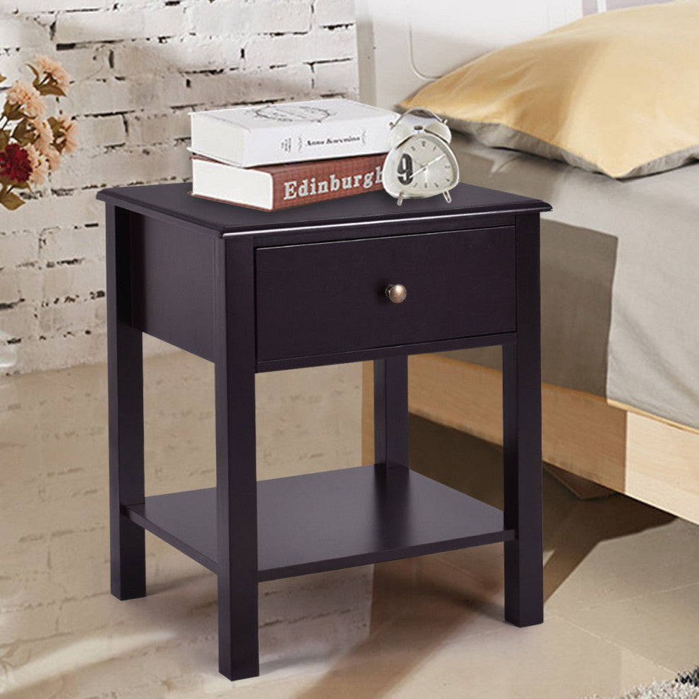 Costway End Table Nightstand Storage Display Furniture Shelf Beside Brown