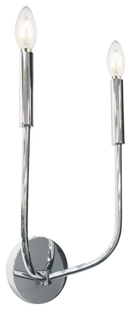 2 Light Incandescent Wall Sconce, Polished Chrome
