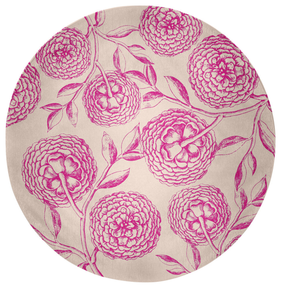Antique Flowers Spring Chenille Rug, Orchid, 5' Round