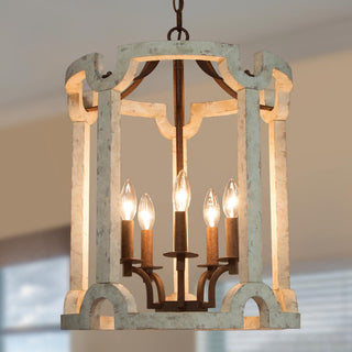 LNC Coastal 5-Light Distressed White Lantern Wood Chandelier