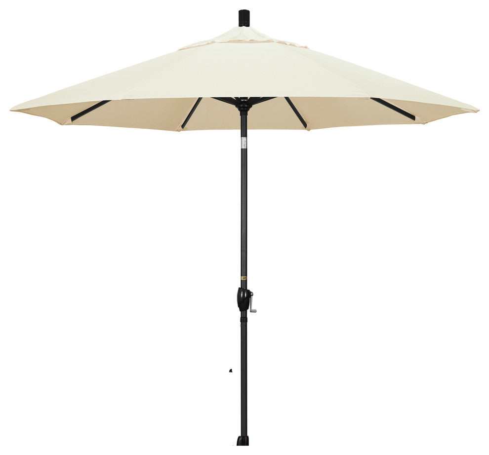 9' Matted Black Push-Button Tilt Crank Aluminum Umbrella, Canvas Pacifica