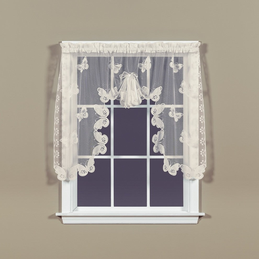 Saturday Knight Butterfly Lace 56X38 Swag Valance in Ivory