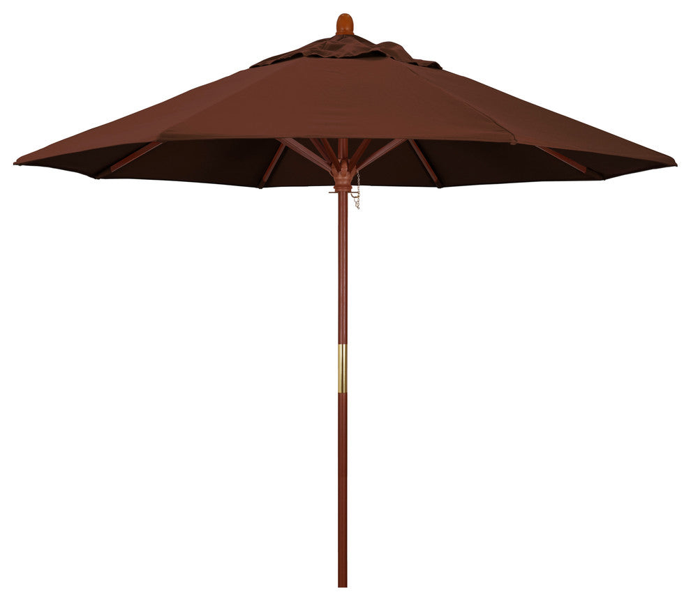 9' Square Push Lift Wood Umbrella, Sunbrella, Bay Brown