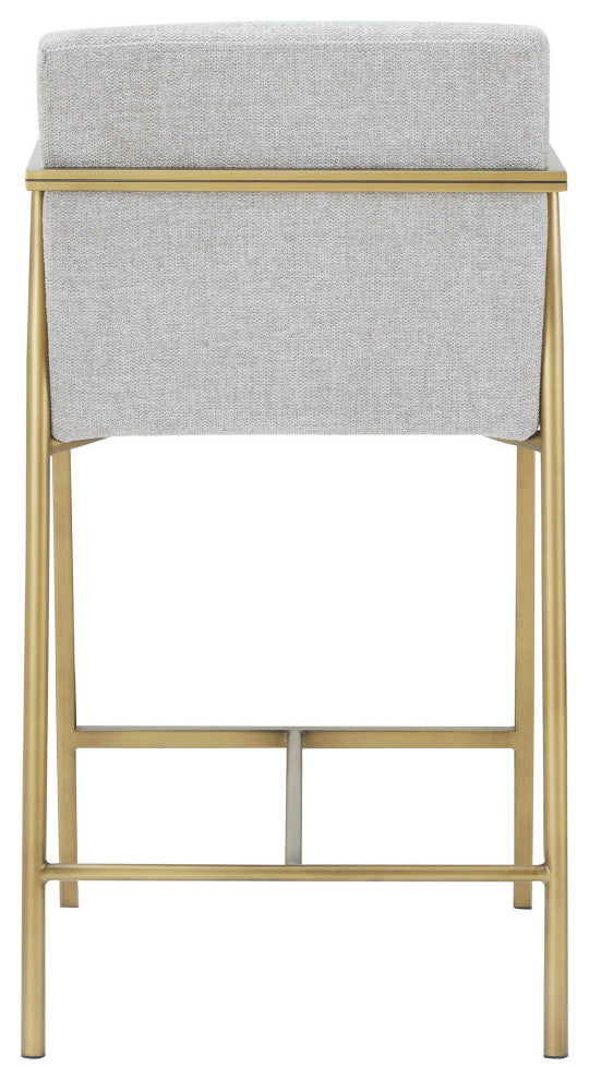 Modrest Burnham Contemporary Light Grey Fabric and Brass Counter Stool