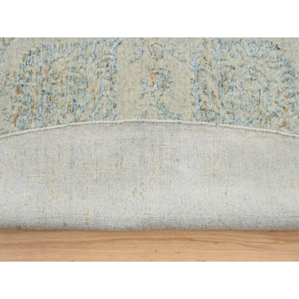 Blue, Tabriz Design, Jacquard Hand Loomed Wool and Silk Round Rug, 12'0"x12'0"