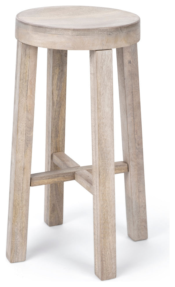 Brahma White Washed Solid Wood Bar Stool