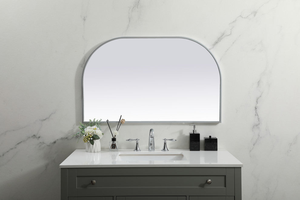Metal Frame Arch Mirror 39X24 Inch, Silver