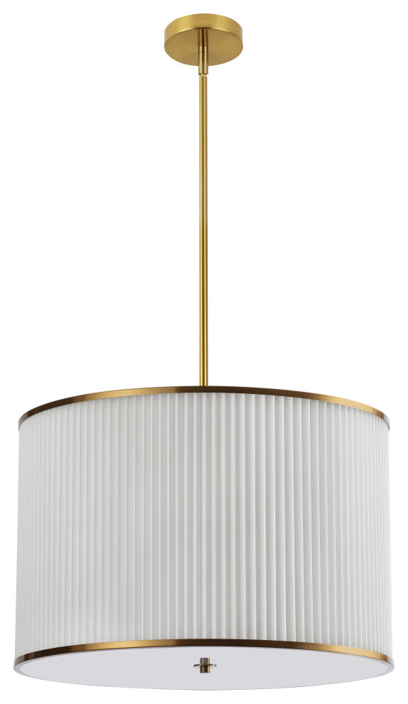 Prudy Transitional 4 Light White Aged Brass Fabric Pendant