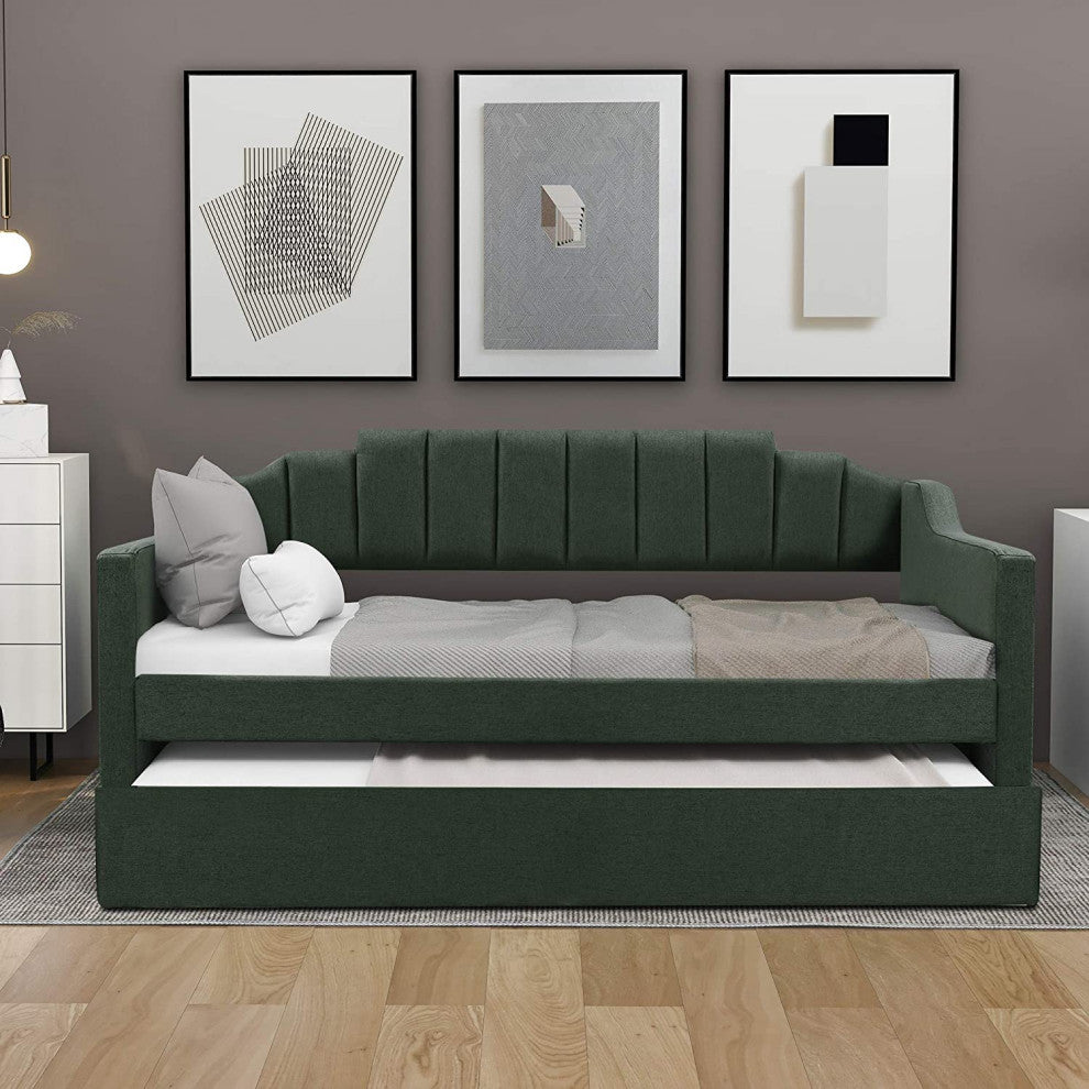 Upholstered Daybed Twin Size Daybed with Trundle Wooden Sofa Bed