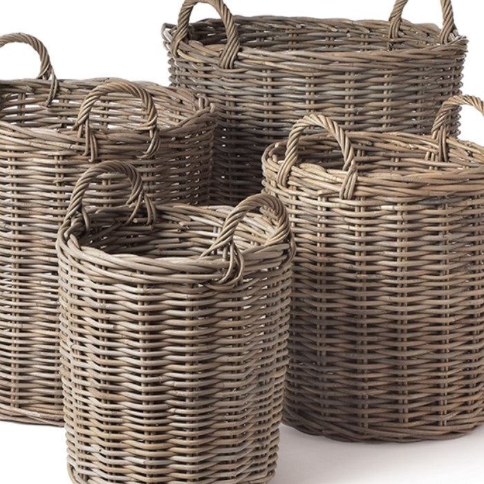 Set of 4 Large Rattan Cane Storage Baskets Round with Handles Laundry Wicker