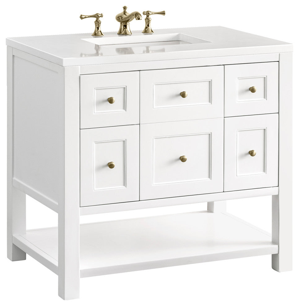 Breckenridge 36" Single Vanity, Bright White,  White Zeus Quartz Top