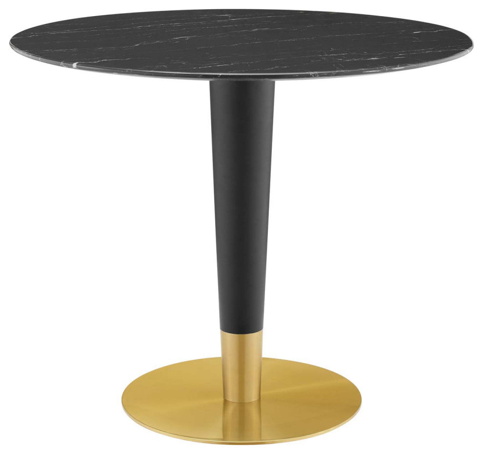 Zinque 36" Artificial Marble Dining Table, Gold Black