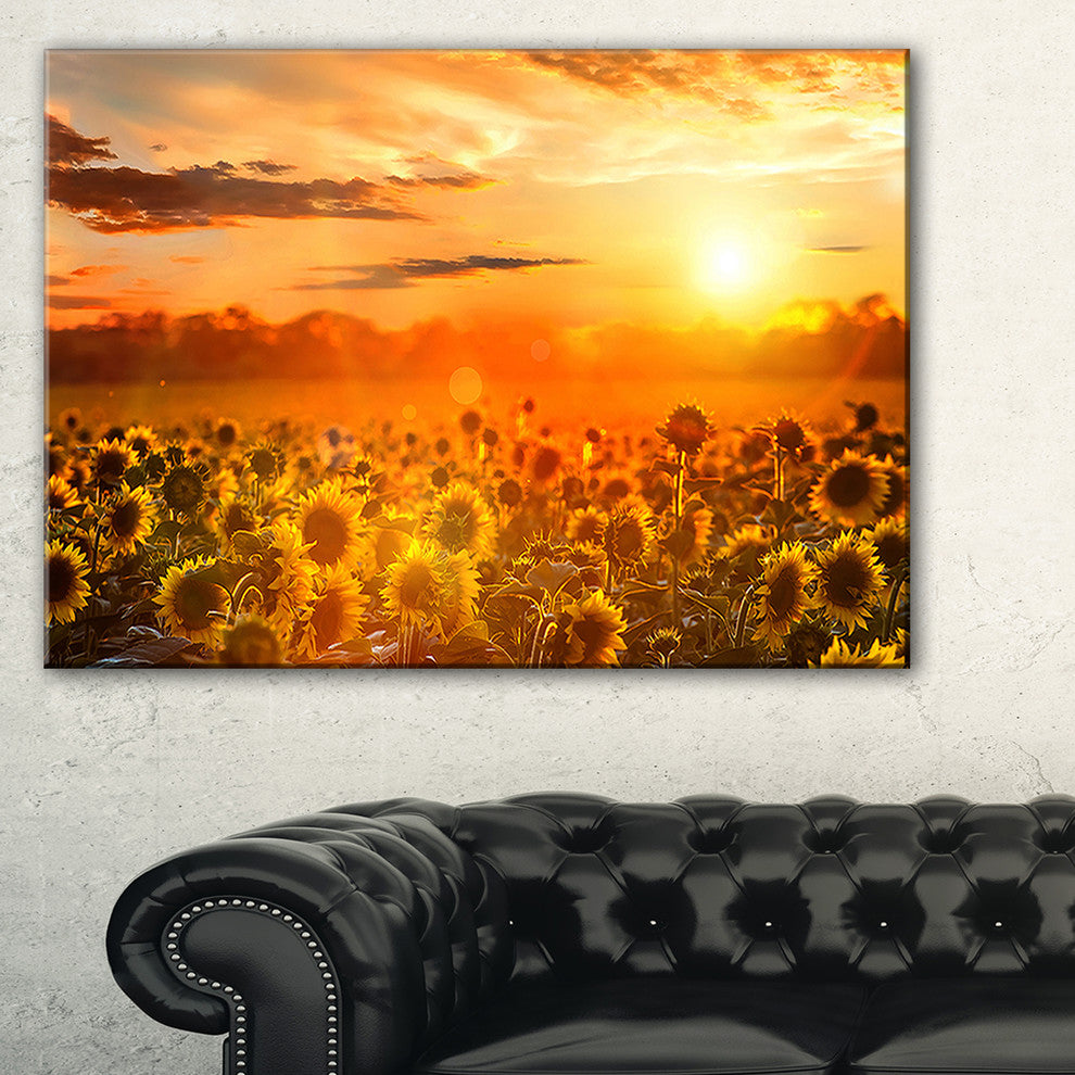 "Yellow Sunset over Sunflowers" Photography Wall Art, 40"x20"