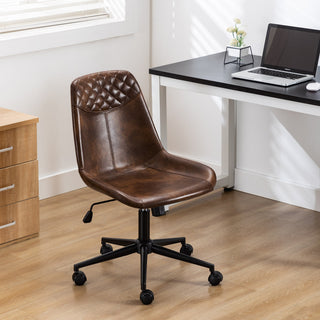 Faux Leather Black Base Swivel Desk Chair, Dark Brown