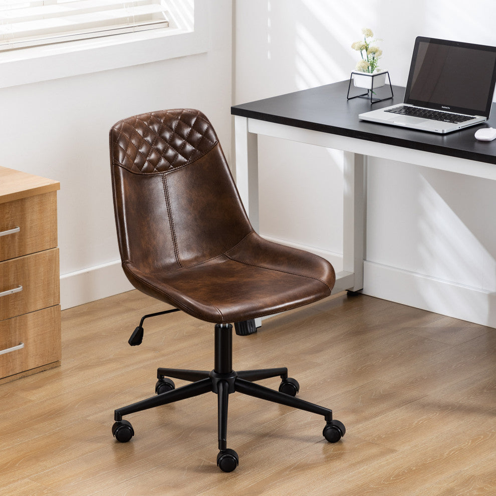 Faux Leather Black Base Swivel Desk Chair, Dark Brown