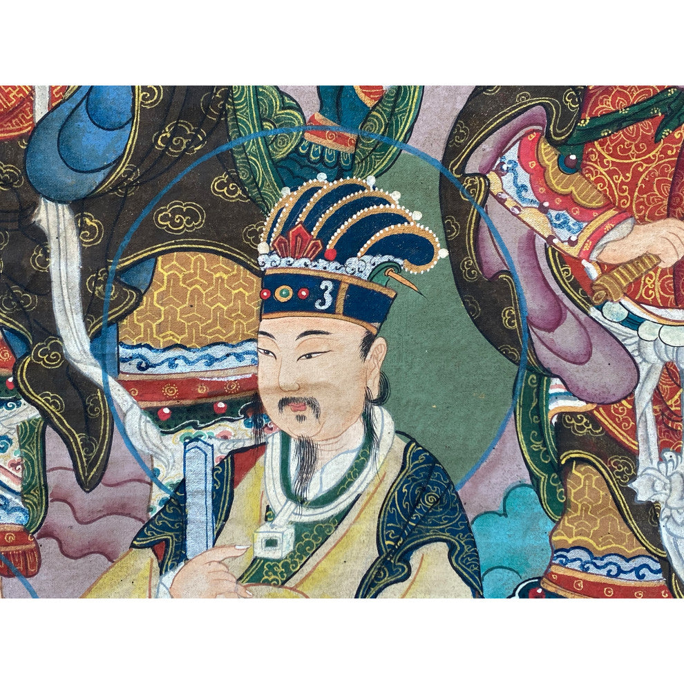 Large Chinese Canvas Art of The Three Great Emperor - Officials Hcs7164