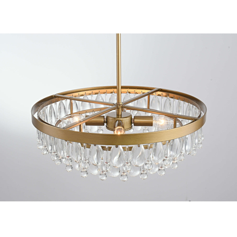 Bonnie Brushed Brass 4-light Crystal Teardrop Round Chandelier