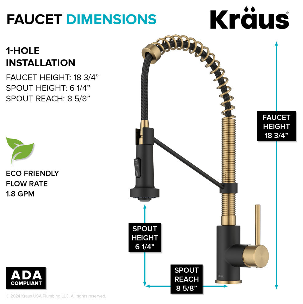 Bolden Commercial Style 2-Function Pull-Down 1-Handle 1-Hole Kitchen Faucet, Brushed Brass/ Matte Black