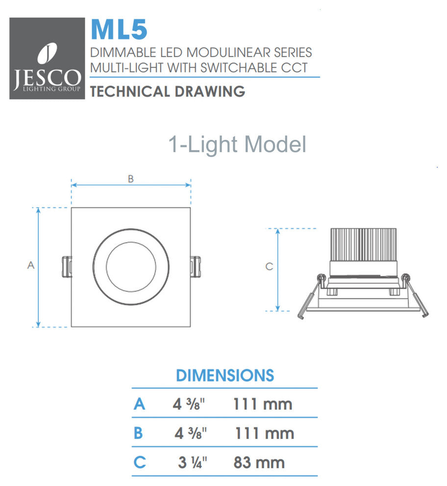 ML5-1-112M-SW5-BK ML5 1-Light LED Modulinear Recessed 120V 12W, Black